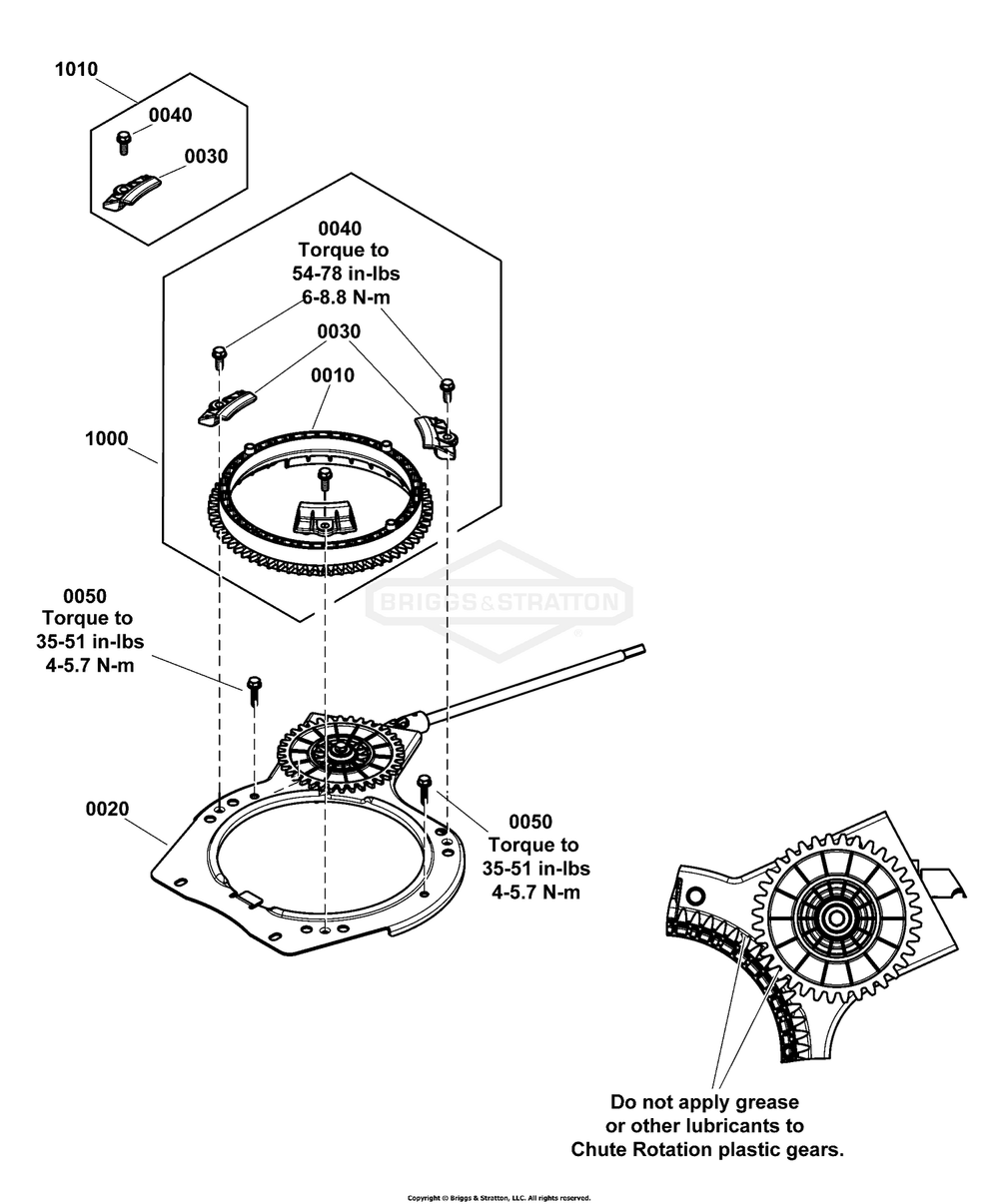 Remote Rotation Group Diagram and Parts List for 1697292-00 (1022EX)(2020) Briggs and Stratton Snow Blower